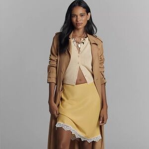 NWT Anthropologie Tilda Knee-Length Slip Skirt: Lace Trim Edition in Yellow 🚨